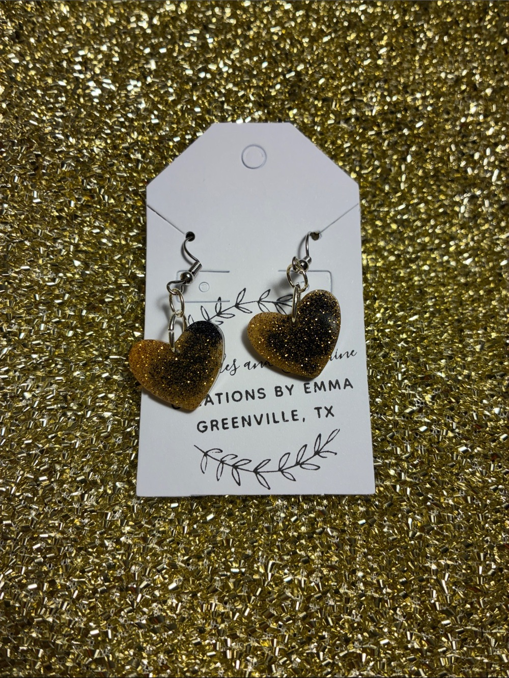 Gold and black heart earrings